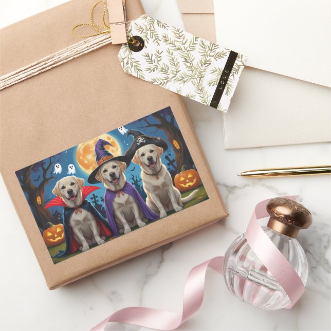 Labrador Dogs Pumpkin Halloween Funny  Rectangular Sticker (Gifting)