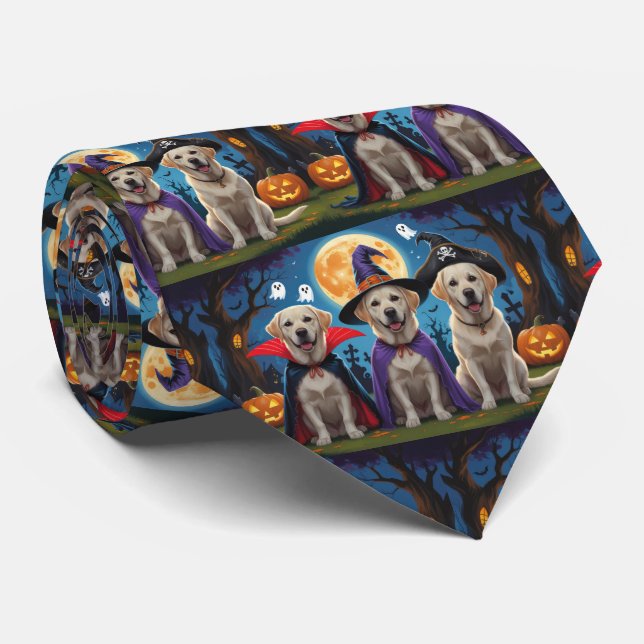 Labrador Dogs Pumpkin Halloween Funny  Tie (Rolled)