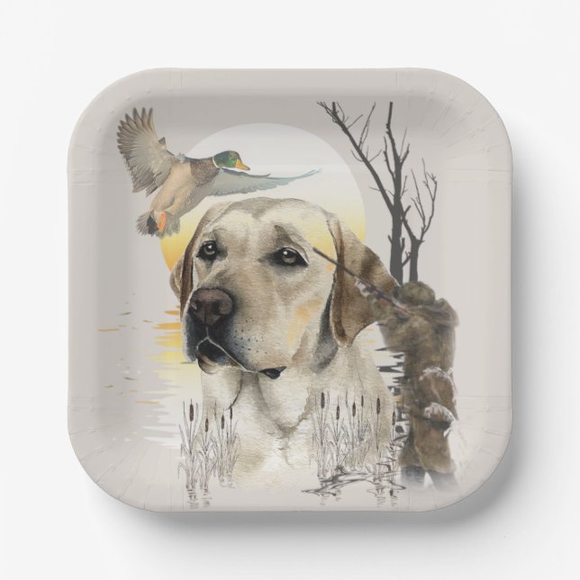 Labrador, duck hunting  paper plate (Front)