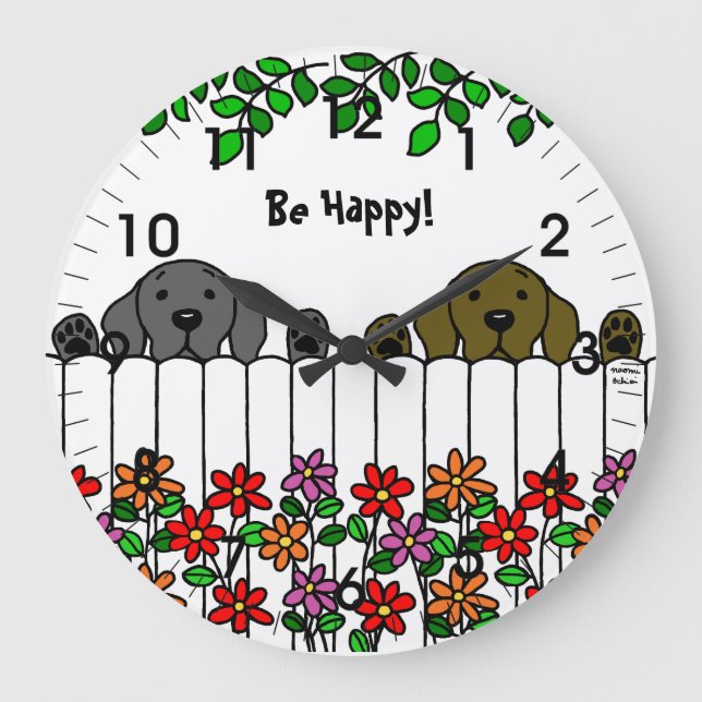 Labrador Duo Watching You Large Clock (Front)