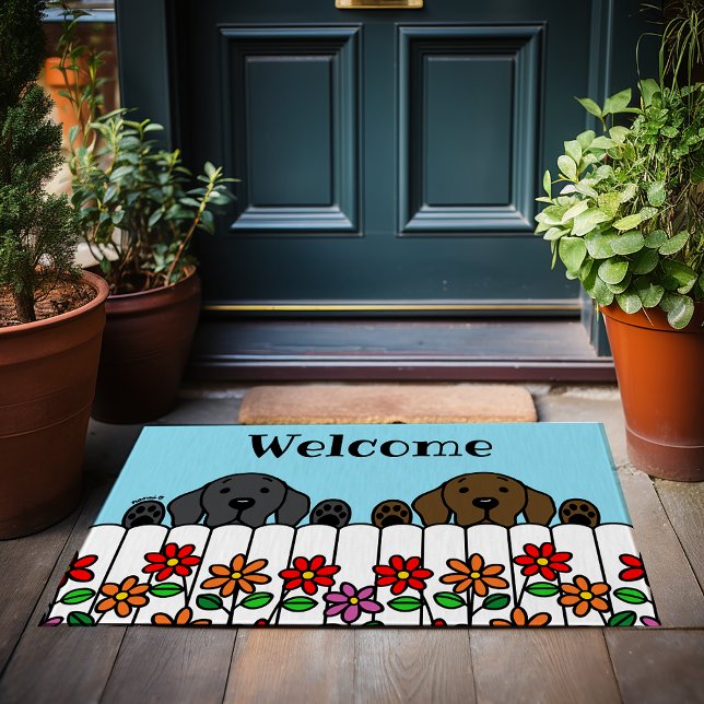 Labrador Duo Watching You Welcome Doormat (Labrador Duo Watching You Welcome Doormat.  Black Lab and Chocolate Lab.  Cute Cartoon Design.)
