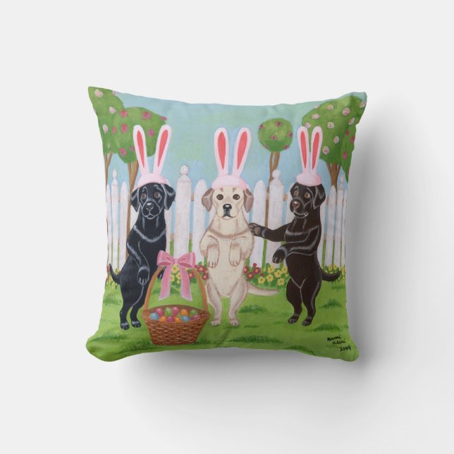 Labrador Easter Bunnies Cushion (Front)
