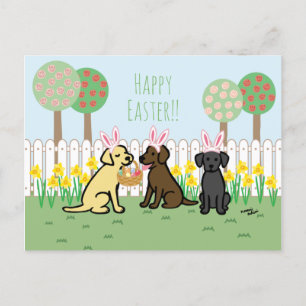 Labrador Easter Bunnies Garden Holiday Card