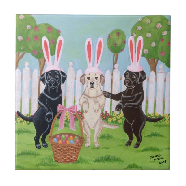 Labrador Easter Bunnies Painting Ceramic Tile (Front)