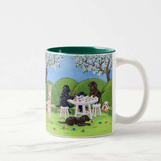 Labrador & Easter Eggs Painting Two-Tone Coffee Mug (Right)