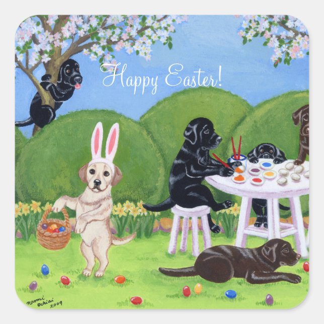 Labrador & Easter Eggs Square Sticker (Front)