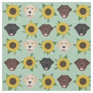 Labrador Faces Sunflowers mint Fabric