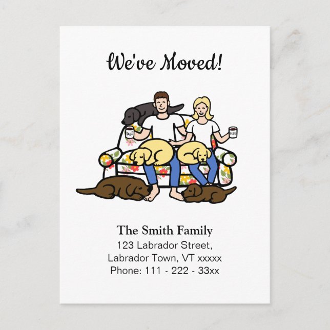 Labrador Family Cartoon Moving Announcement Postcard (Front)