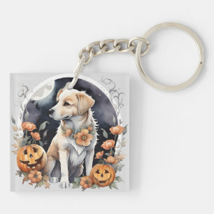Labrador Halloween Floral  Adorable Fall Pet  Key Ring