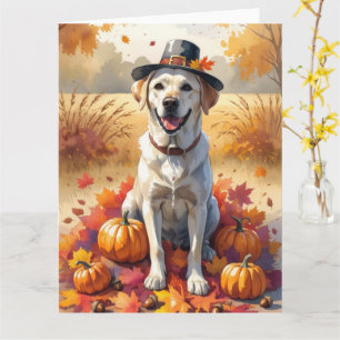Labrador In Autumn Leaves Thanksgiving Art Card
