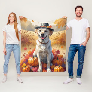 Labrador In Autumn Leaves Thanksgiving Art Fleece Blanket