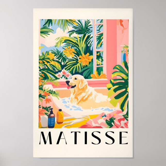 Labrador In Bathtub, Matisse Style Dog Art Print,  Poster (Front)