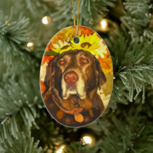 Labrador in flowers ceramic ornament