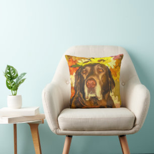 Labrador in flowers cushion