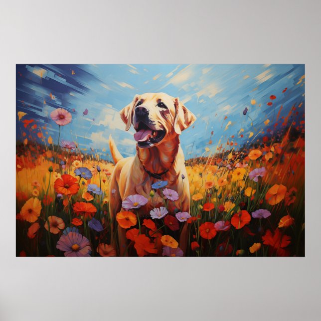 Labrador in flowers poster (Front)