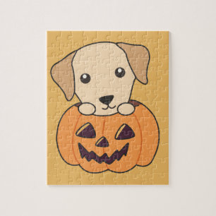 Labrador In Pumpkin Cute Dogs Happy Halloween Jigs Jigsaw Puzzle