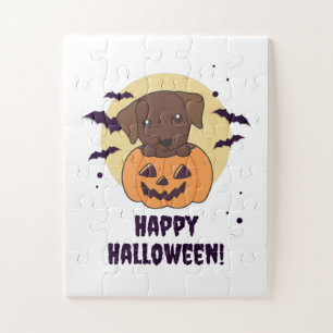 Labrador In Pumpkin Cute Dogs Happy Halloween Jigsaw Puzzle