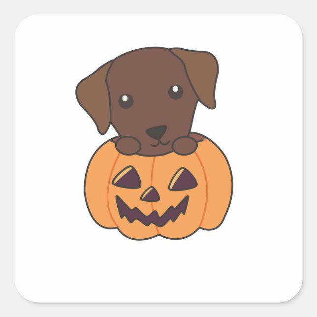 Labrador In Pumpkin Cute Dogs Happy Halloween Square Sticker (Front)