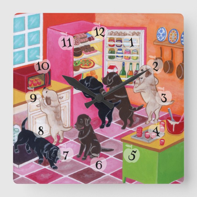 Labrador Kitchen Party Painting Square Wall Clock (Front)