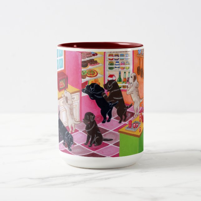 Labrador Kitchen Party Painting Two-Tone Coffee Mug (Center)