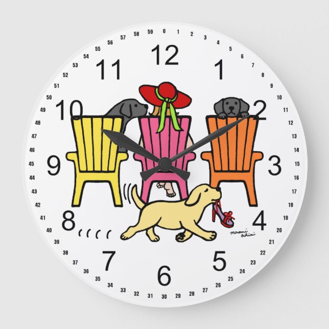 Labrador Mom at Poolside Large Clock (Front)