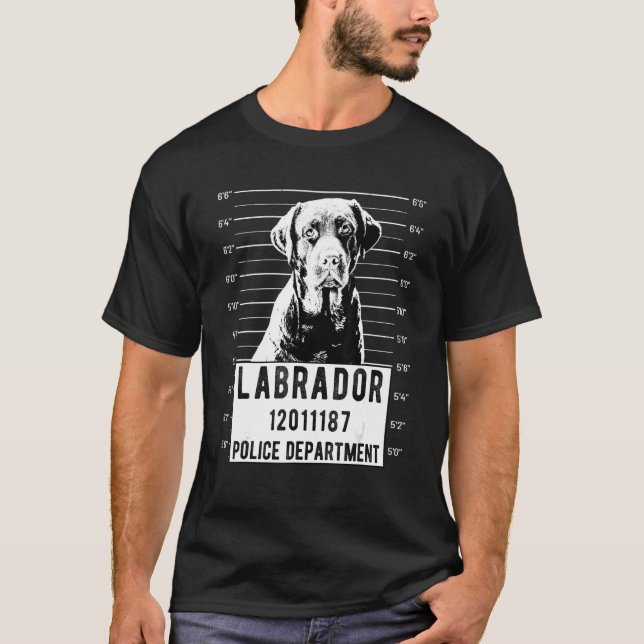 Labrador Mug Shot Criminal Dog T-Shirt (Front)
