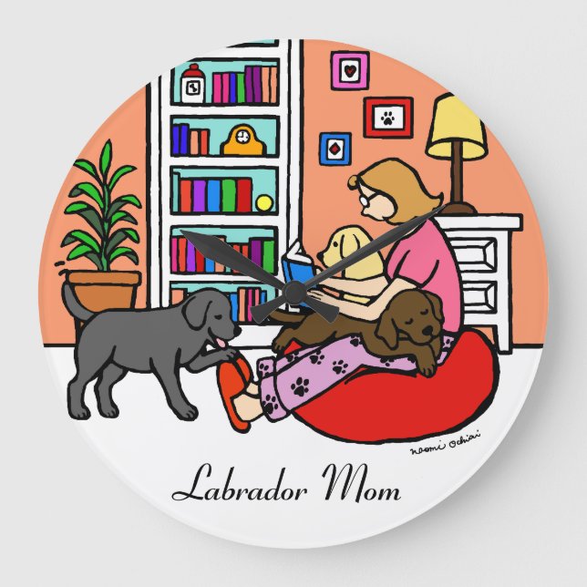 Labrador Mum Reading Large Clock (Front)