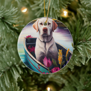 Labrador on a Paddle: A Scenic Adventure Ceramic Ornament