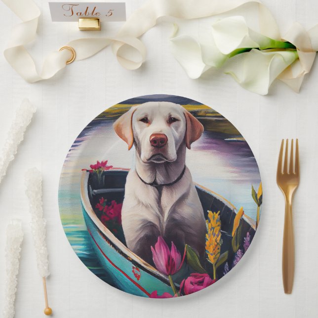 Labrador on a Paddle: A Scenic Adventure Paper Plate (Wedding)