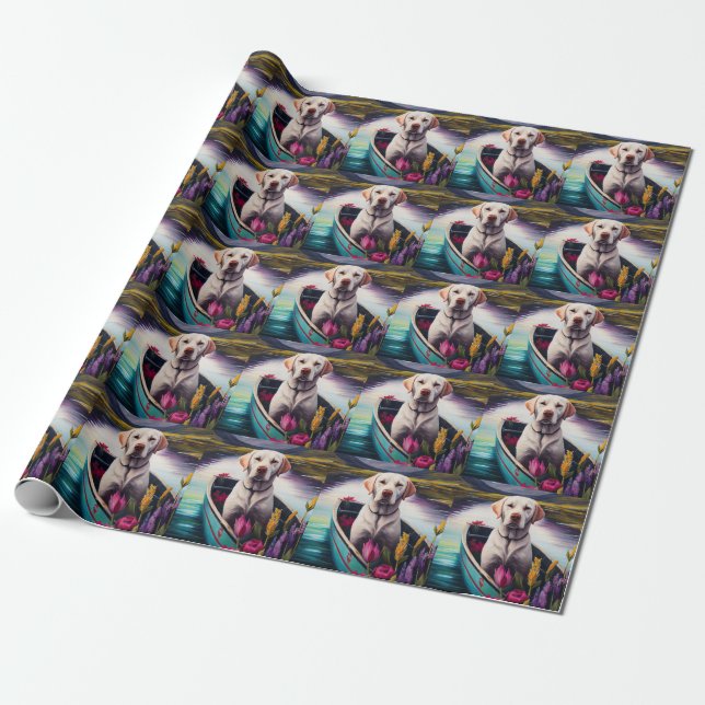 Labrador on a Paddle: A Scenic Adventure Wrapping Paper (Unrolled)