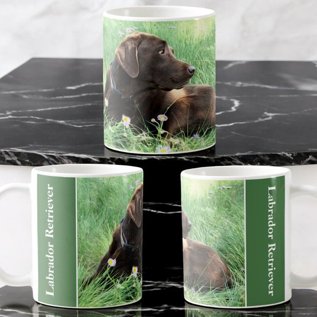 Labrador Photo Placeholder Side Handle Text  Coffee Mug (Three views of the design on this ceramic mug.)