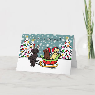 Labrador Puppies and Sleigh Christmas Card