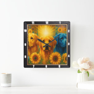 Labrador Puppies Colorful Art Square Wall Clock