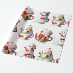 LABRADOR PUPPIES IN A CUP CHRISTMAS GIFT WRAPPING PAPER