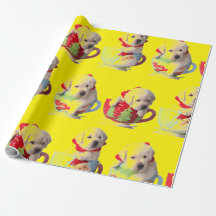 LABRADOR PUPPIES IN A CUP CHRISTMAS GIFT WRAPPING