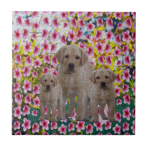 Labrador Puppies Oil Paint, Ceramic Tile