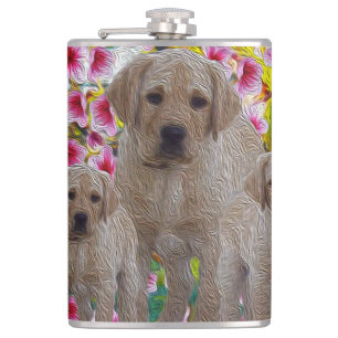 Labrador Puppies Oil Paint, Hip Flask