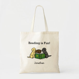 Labrador Puppies Reading Cartoon Tote Bag
