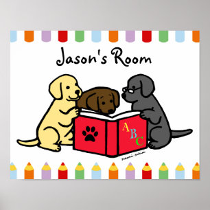 Labrador Puppies Reading Nursery Poster