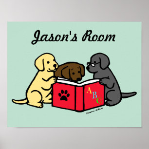 Labrador Puppies Reading Nursery Poster