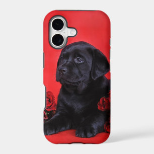 Labrador puppy and roses