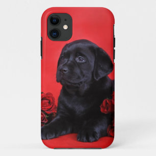 Labrador puppy and roses iPhone 11 case