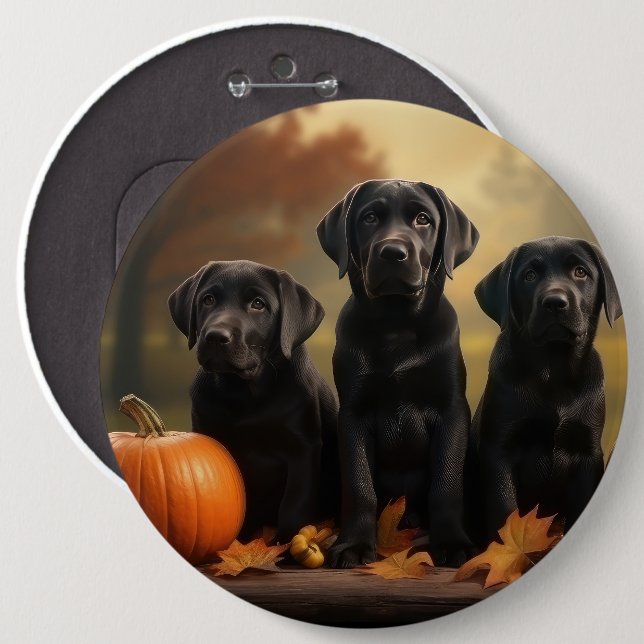 Labrador Puppy Autumn Delight Pumpkin  6 Cm Round Badge (Front & Back)
