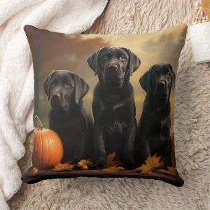 Labrador Puppy Autumn Delight Pumpkin Cushion