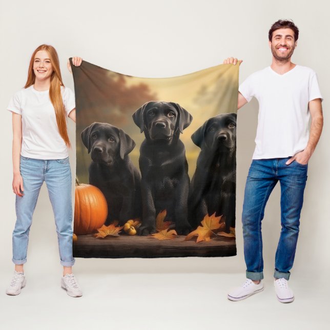 Labrador Puppy Autumn Delight Pumpkin  Fleece Blanket (In Situ)