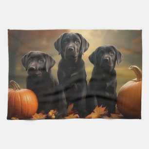 Labrador Puppy Autumn Delight Pumpkin Tea Towel