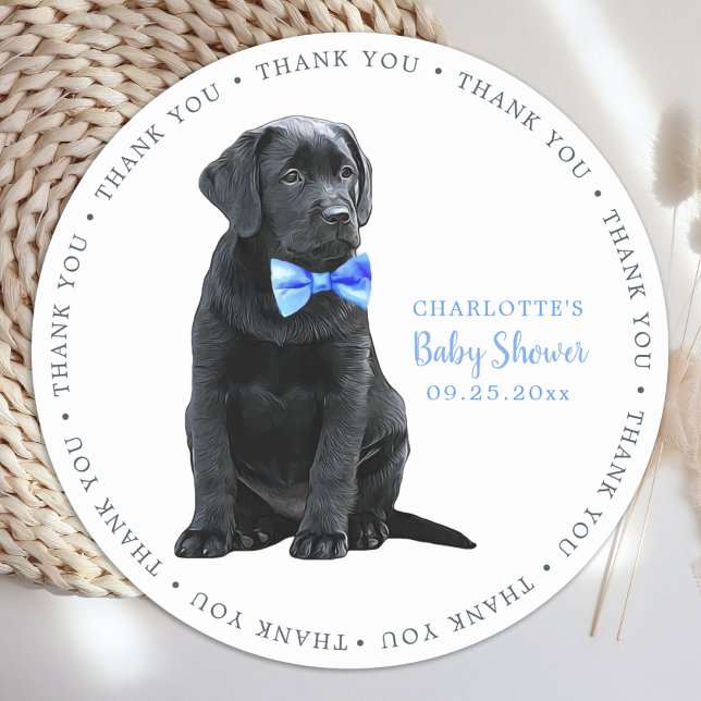 Labrador Puppy Dog Blue Boy Baby Shower Classic Round Sticker (Creator Uploaded)