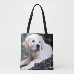 Labrador Puppy Playing In The Garden Tote Bag