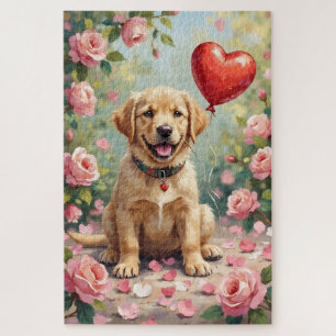 Labrador Puppy Rose Petals Valentine's Day Jigsaw Puzzle