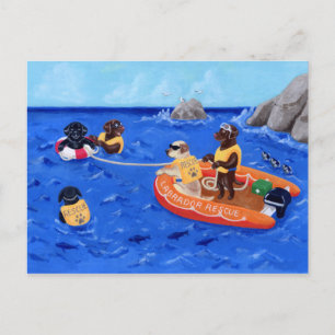 Labrador Rescue Team Painting Postcard